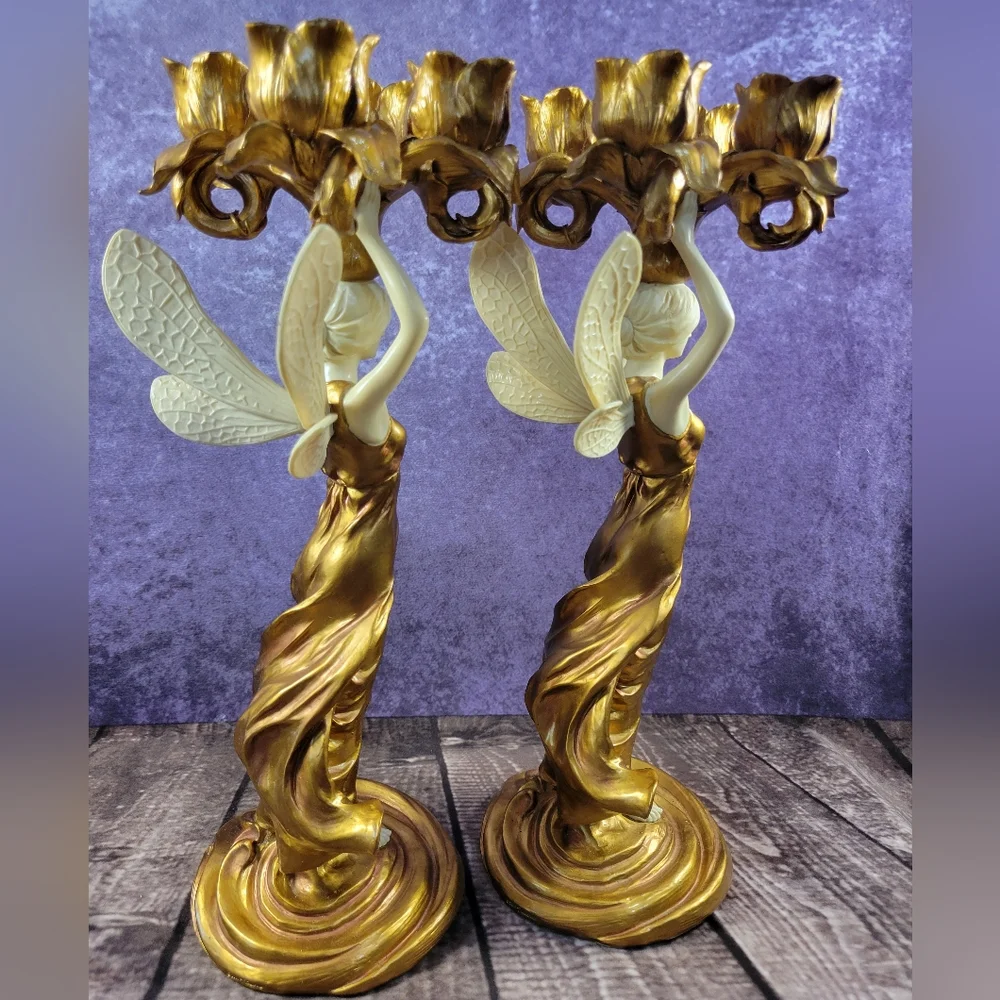 2 Veronese Fairy Holding Candlestick Holder 13‎ 1/8 Inches Tall